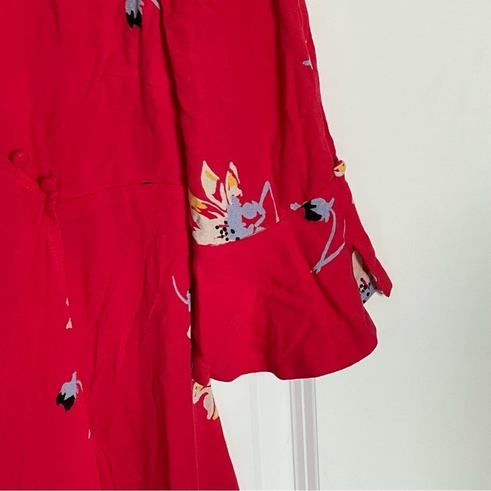 Free People Time On My Side Red Floral Print Wrap Mini Dress - 35555 - Picture 8 of 14